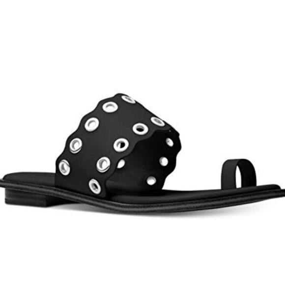 Michael Kors Shoes - MICHAEL KORS Rare Black Leather Toe Ring Flat Sandals w Rivets. Nice. S…